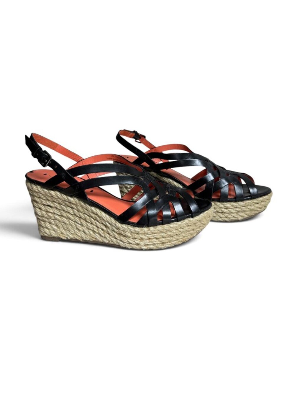 VIA SPIGA Women’s Black Mabel Leather Strappy Espadrille Platform Wedge Sandals